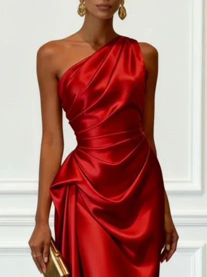 Fashion Sexy Dress Summer New High-end Satin Pleated Waist Sleeveless Banquet Evening Dresses For Women Robe Femal Vestidos 2026