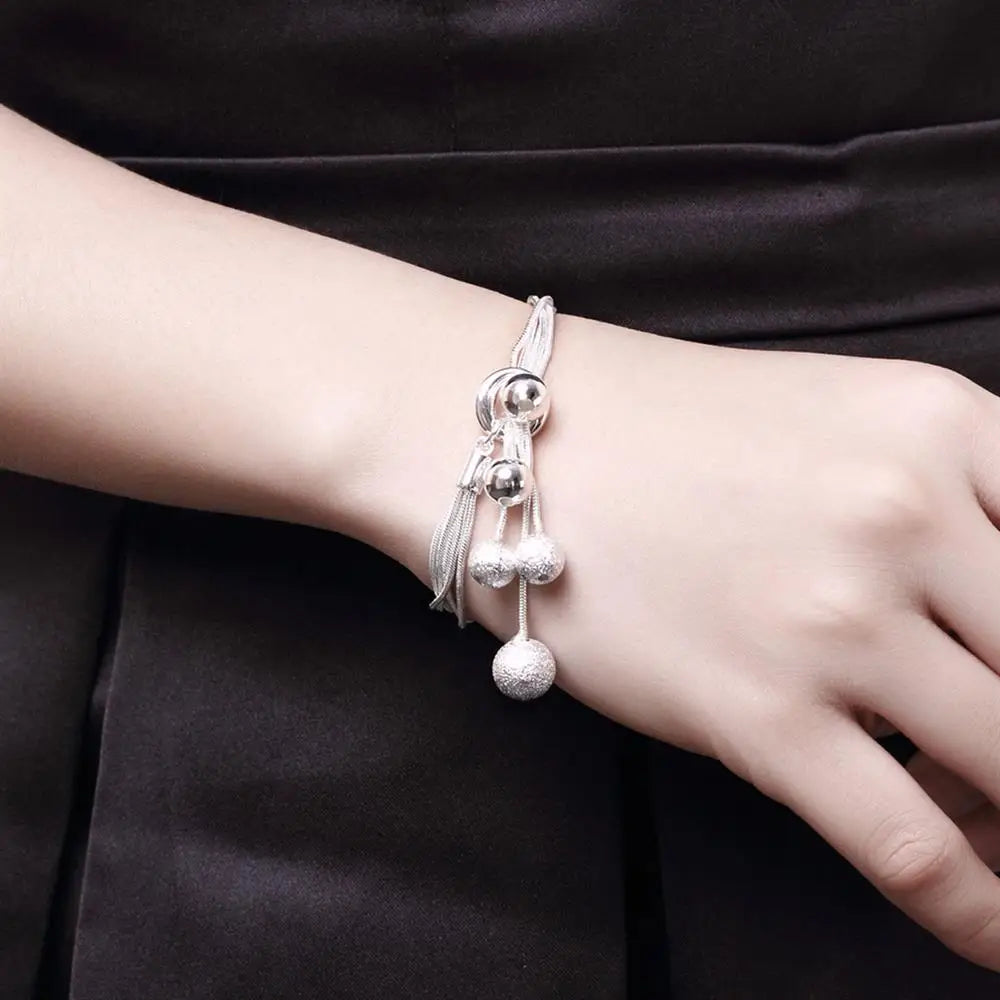 Wholesale Fine Designer 925 Sterling Silver Tassels Beads Bracelets Necklace Earring Jewelry Set Fashion Party Wedding Gift