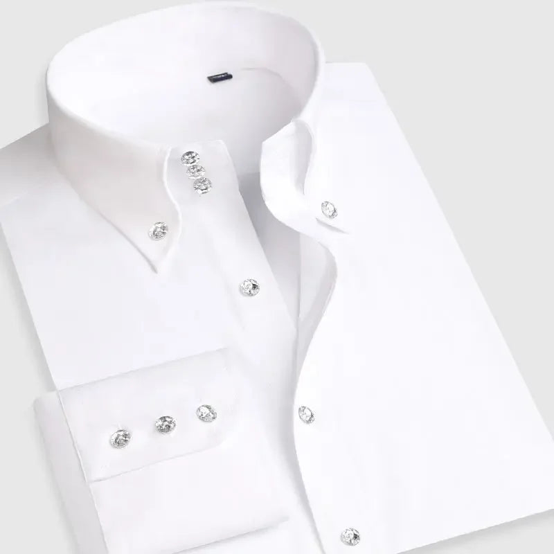 Men's Dress Shirt Button-down Collared Long Sleeve Formal Business Casual Shirt Korean Fashion Slim Fit Designer Shirts White
