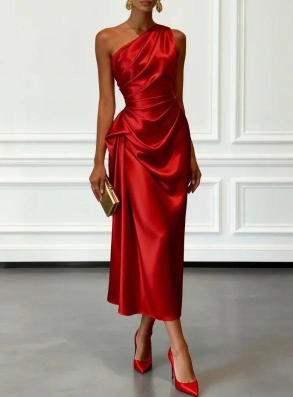 Fashion Sexy Dress Summer New High-end Satin Pleated Waist Sleeveless Banquet Evening Dresses For Women Robe Femal Vestidos 2026