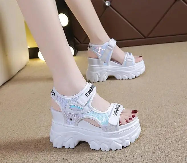 New Women Summer Wedge Sandals Transparent PVC Crystal Chunky Platform Shoes Woman Rainbow Thick Bottom Sandalias
