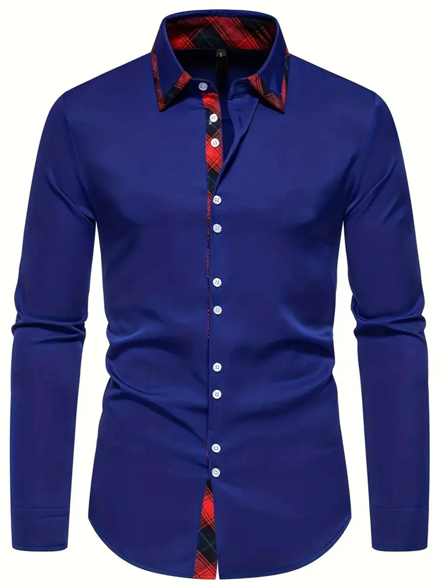 Three-color men's Solid Color Shirt Long Sleeves multi-button Business Casual Comfortable high-quality Lapel men's Tops