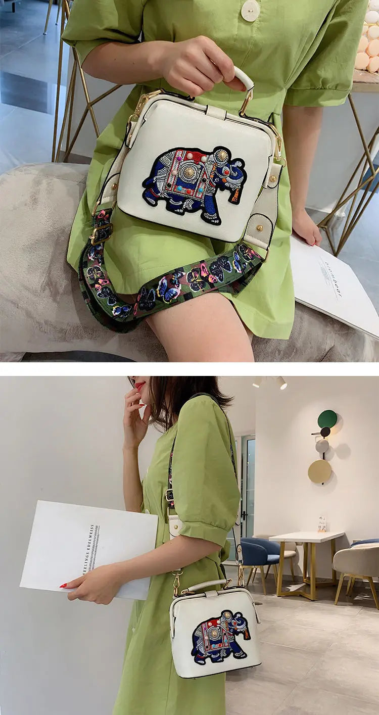 Women Leather Handbag Messenger Bag Purses Satchels Designer Luxury Handbags Crossbody Bags Elephant Embroidered Bags 2023 New