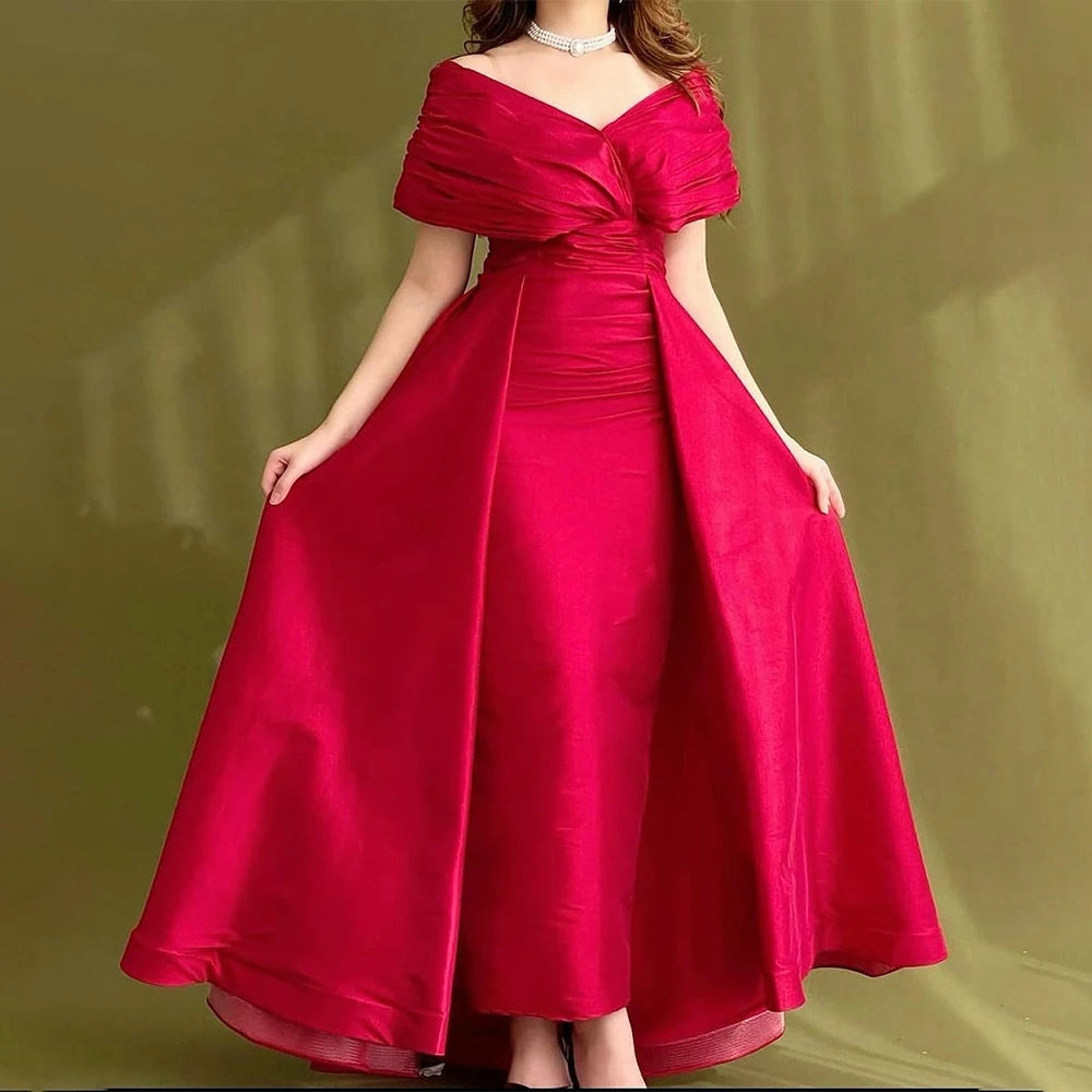 Red Formal Party Dress Maxi Off the Shoulder A Line Saudi Arabian Prom Gowns Ankle Length Elegant Women's Evening Dresses 2024
