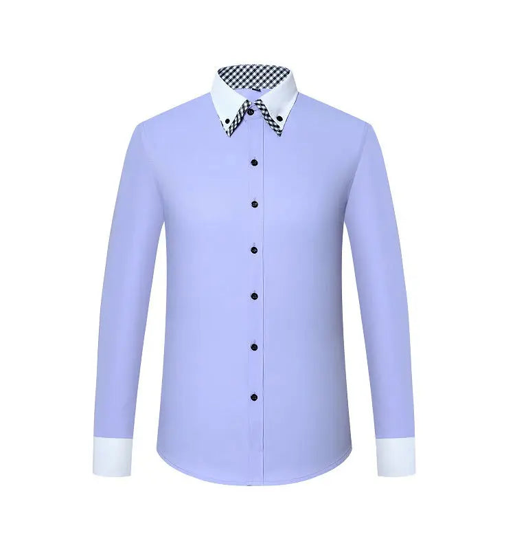 Men's Business Dress Shirt Long Sleeve Non Iron Fashion Double Layer Formal Regular Fit Office Camisa Social Solid Button Shirts