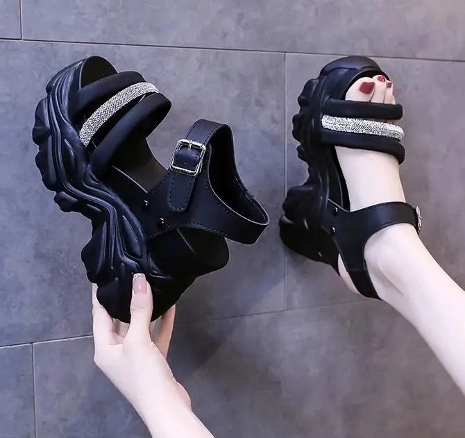New Women Summer Wedge Sandals Transparent PVC Crystal Chunky Platform Shoes Woman Rainbow Thick Bottom Sandalias