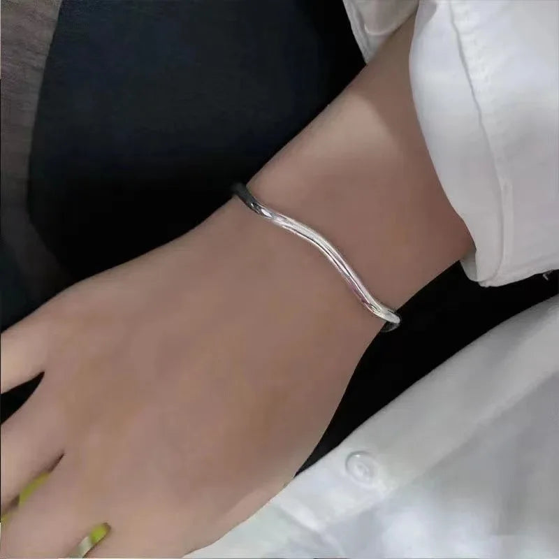 925 Sterling Silver Bracelet Bangle Simple Bowtie Ribbon Ball Irregular For Woman Girl Fashion Jewelry Gift Dropship Wholesale