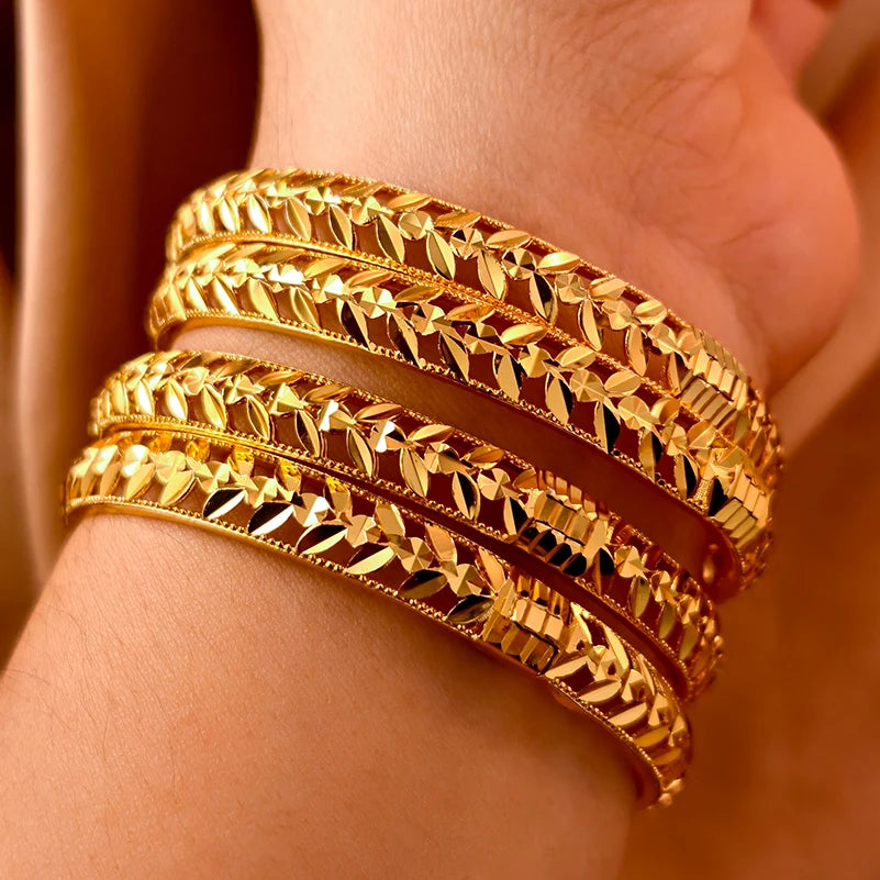 Dubai Gold Plated 24K Bangles for Women Jewelry Exaggerated Style Bracelets Banquet Party Bijoux Nigeria Wedding