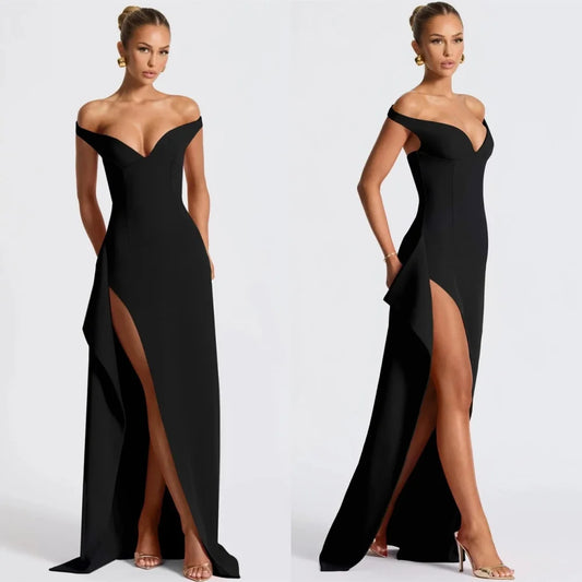 Customized Sexy Black Jersey Homecoming Dresses Elegant Off the Shoulder Evening Gowns High Quality Special Occasion Gowns