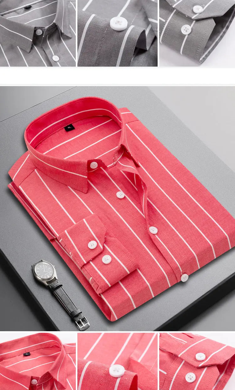 2025 Men's Long-Sleeved Striped Shirt Autumn Youth Business High-Quality Fashionable Cool Versatile Trendy Business Casual