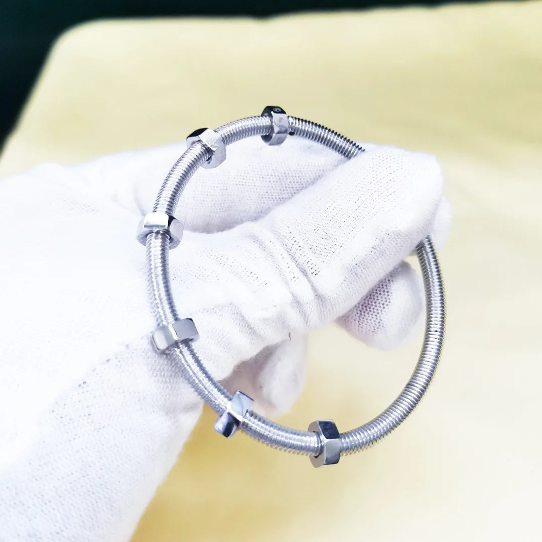 Trendy Round Cubic Zirconia Bangles For Women Men Gold Color Silver Color Stainless Steel Crystal Bangle Party Jewelry