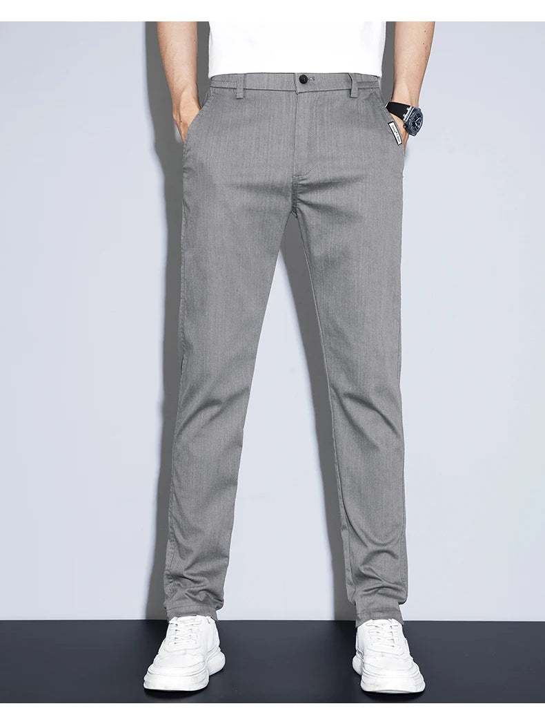2025 New Men's Casual Pants Spring Summer Thin Business Straight Cotton Stretch Classic Work Trousers Korean Brand Clothing