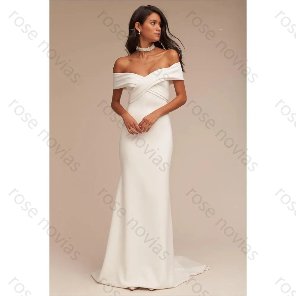 Customized High Quality White Elegant Wedding Dresses off the Shoulder for Floor-length for Civilian Exclusive for the Bride