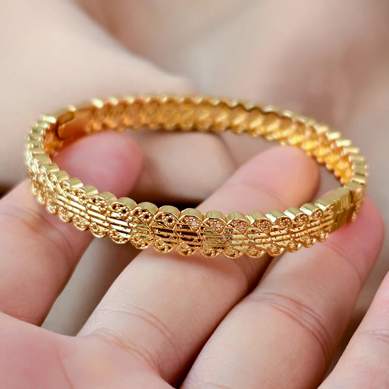 Dubai Gold Plated 24K Bangles for Women Jewelry Exaggerated Style Bracelets Banquet Party Bijoux Nigeria Wedding