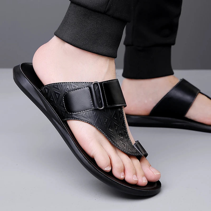Men's Summer Sandals Breathable Fashion Simple Toe-Thru Soft Flat Bottom Beach Shoes Comfortable Classic Slippers