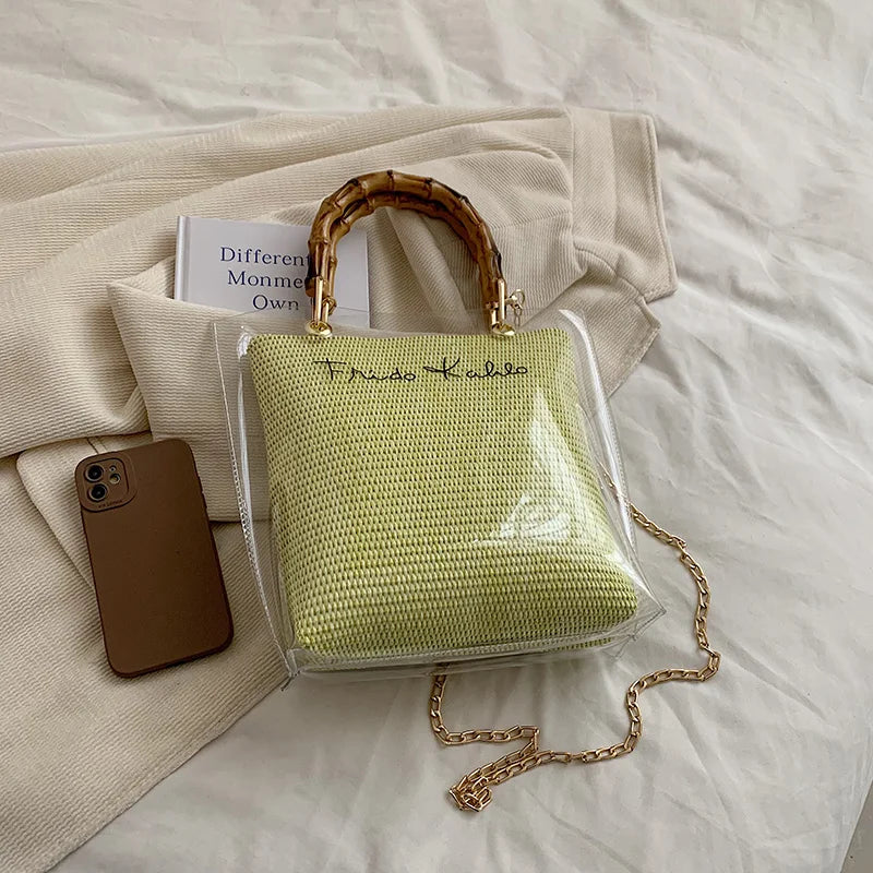 Large Capacity Women PVC Handbags High Quality Ladies Transparent Beach Tote Shoulder Messenger Bags Casual Chain Crossbody Bag