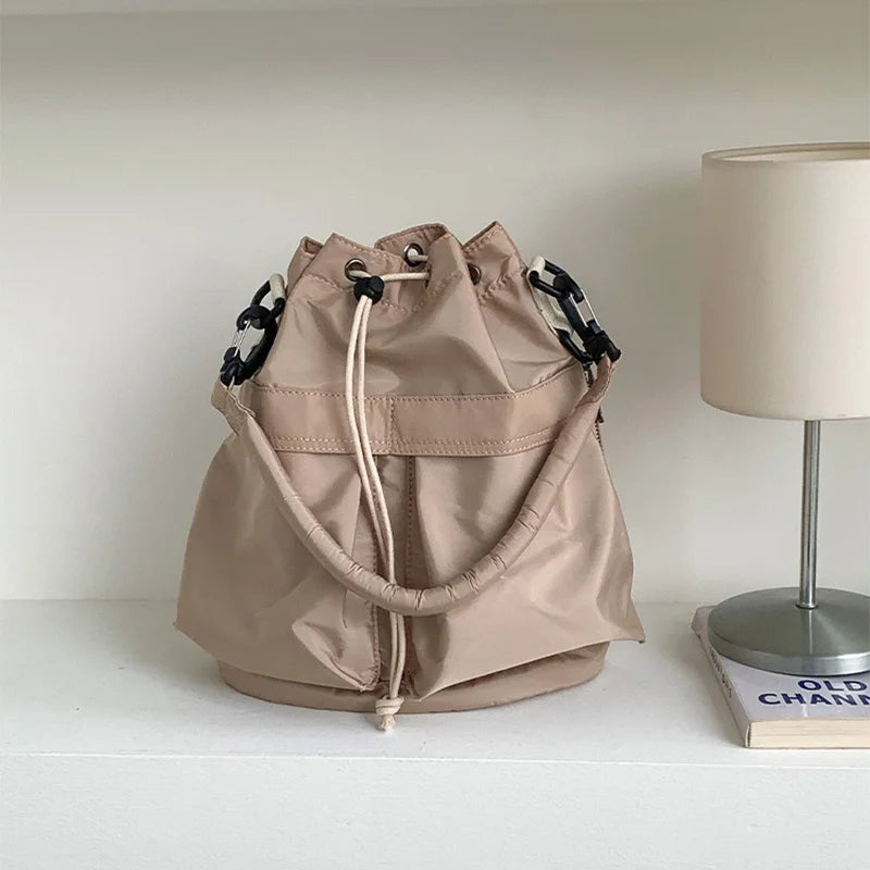 Women Tote Bag Shoulder Bag Nylon Waterproof Large Capacity Handbag Drawstring Crossbody Bag