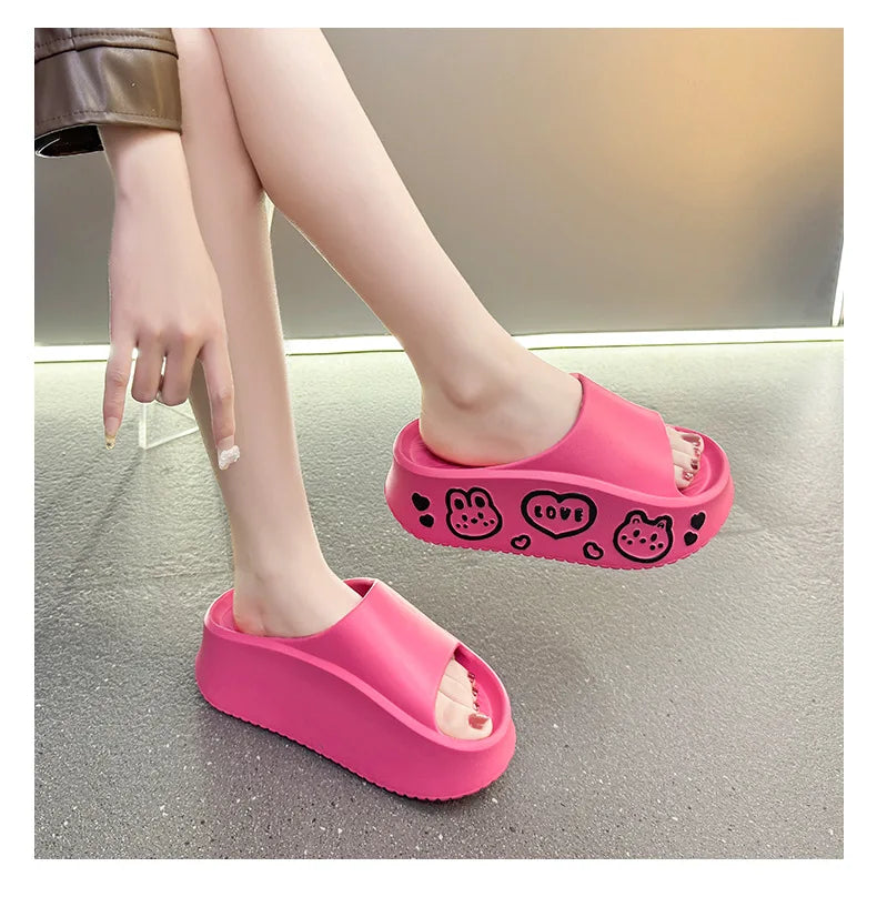 EVA Thick-soled Slippers for Women Outdoor Fashion Print Wedge Platform Slides Woman Sandals 2025 Non-Slip Soft Sole Beach Shoes