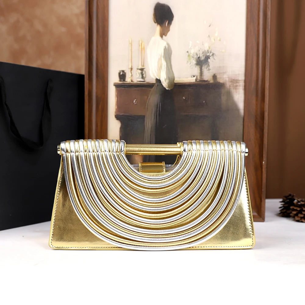 The 2025 new hand-held woven bag with lines is a unique, high-end, individual and fashionable handbag for women