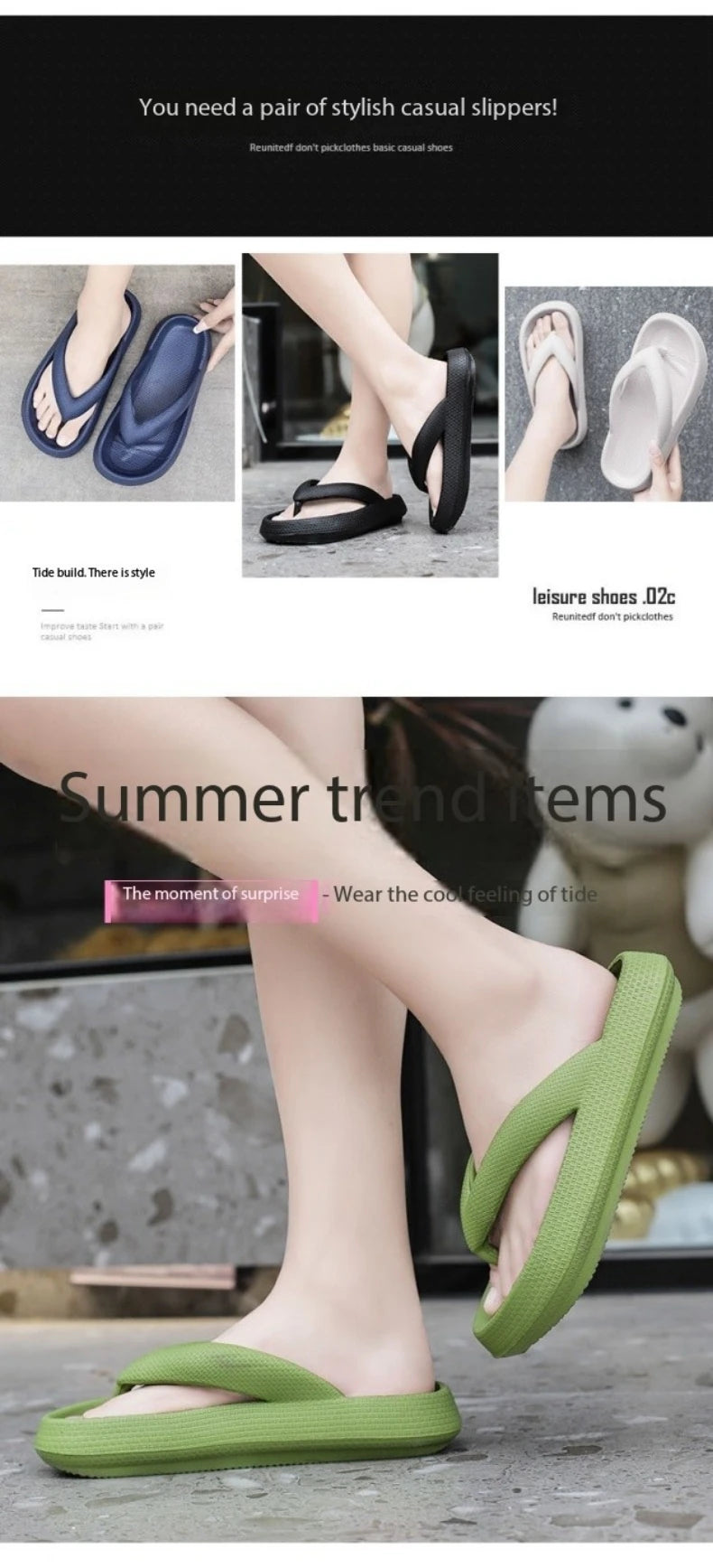 Ladies Lightweight Solid Color Sandals - Casual Indoor/Outdoor Couples Flip Flops, Comfortable Slip-On Beach Footwear