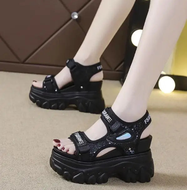 New Women Summer Wedge Sandals Transparent PVC Crystal Chunky Platform Shoes Woman Rainbow Thick Bottom Sandalias