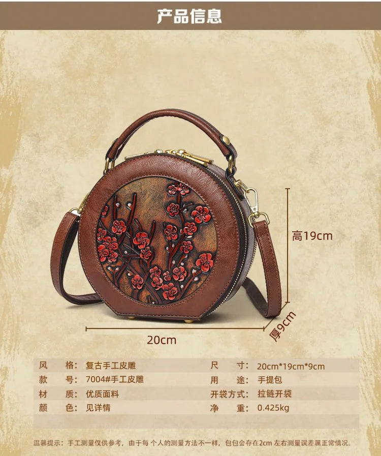 Vintage Handbag Women Shoulder Bag Luxurious Designer Round Bag High-quality Gift Embossed Printed Crossbody Purse for New Women
