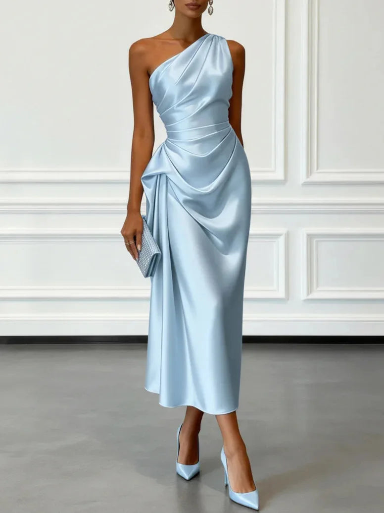Fashion Sexy Dress Summer New High-end Satin Pleated Waist Sleeveless Banquet Evening Dresses For Women Robe Femal Vestidos 2026