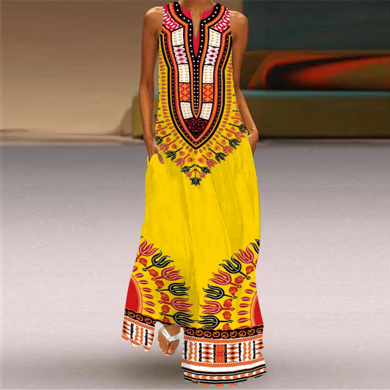 Elegant Dresses for Woman 3D Printed Dresses Summer Sleeveless V-Neck Long Dress Ladies Casual Elegant Beach Party Maxi Dresses