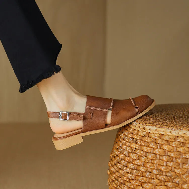 Women Sandals 2026 new Hollow Breathable Comfortable Soft Sole Low Heel Slingback Shoes Summer Fashion Versatile Casual Sandals