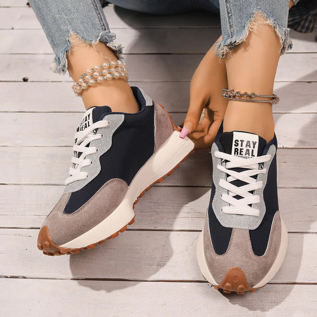 Women Sneakers Causal Walking Shoes Woman Autumn Fashion Lace Up Sports Platform Shoes Outdoor Non-slip Running Shoes