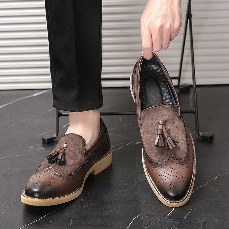 Men Business Dress Casual Fashion Elegant Formal ShoesSlip-on Evening Dress Loafers Party Tassel Leather Shoes Wedding Shoes