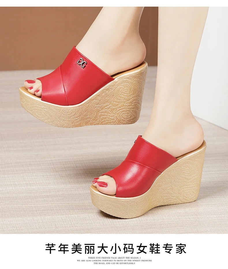 2024 Designer Summer Ladies Slippers New Fashion Thick Sole Wedge Women's Sandals High Heel Sandal Open Toe Fish Mouth Shoes