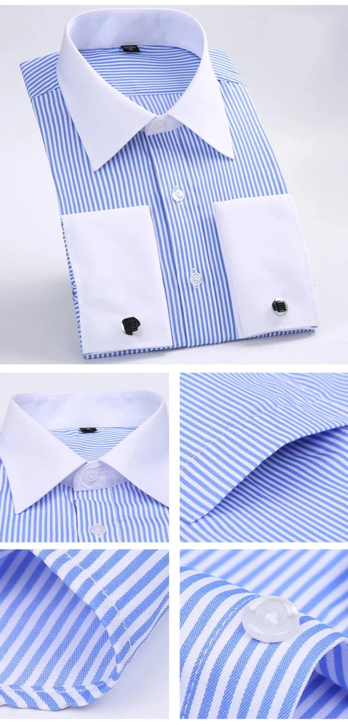 Men's Classic French Cuffs Solid Dress Shirt Formal Business Standard-fit Long Sleeve Office Work White Black Yellow Social Shir