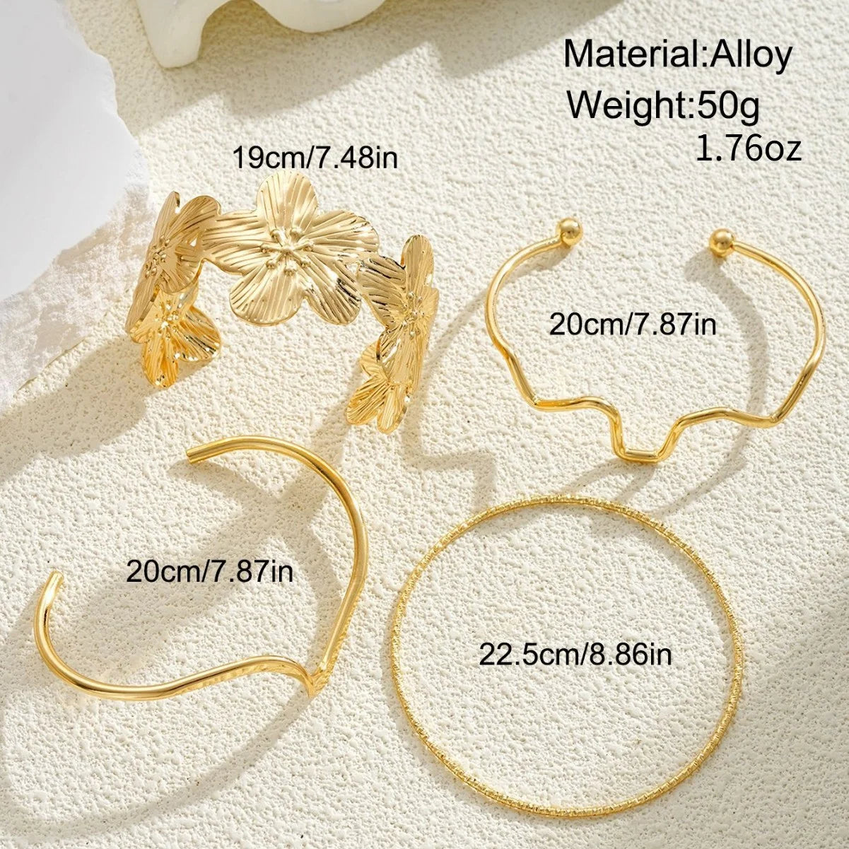 4pcs European & American Fashion Elegant Floral Line Bangles - Creative Gold Eco-Friendly Iron Minimalist Bracelets for Women