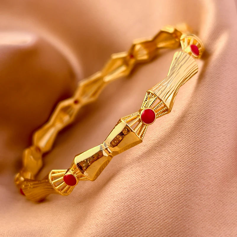 Dubai Gold Plated 24K Bangles for Women Jewelry Exaggerated Style Bracelets Banquet Party Bijoux Nigeria Wedding