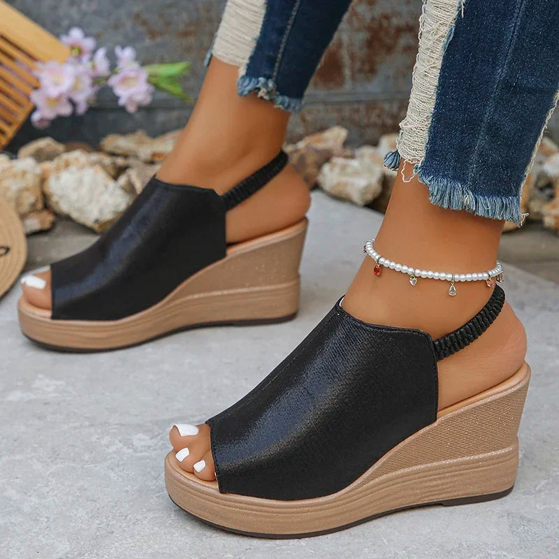 Sexy Ladies Peep Toe Gladiator Sandals Summer 2026 Gold Silver Wedge Heels Shoes Woman Plus Size 42 Thick Sole Platform Sandals