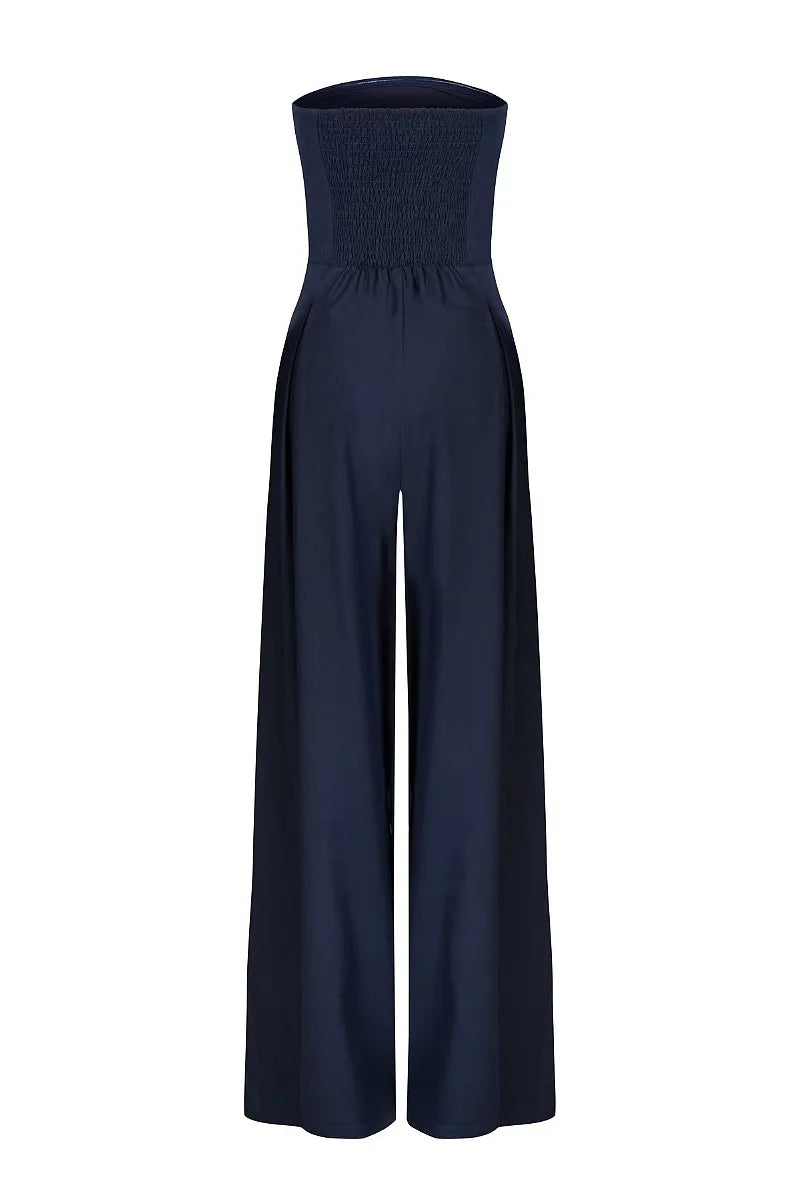 Summer Women Jumpsuit Fashion Strapless Solid Color Sleeveless Bandeau Loose Wide Legs Pants Casua Romper High Streetwear