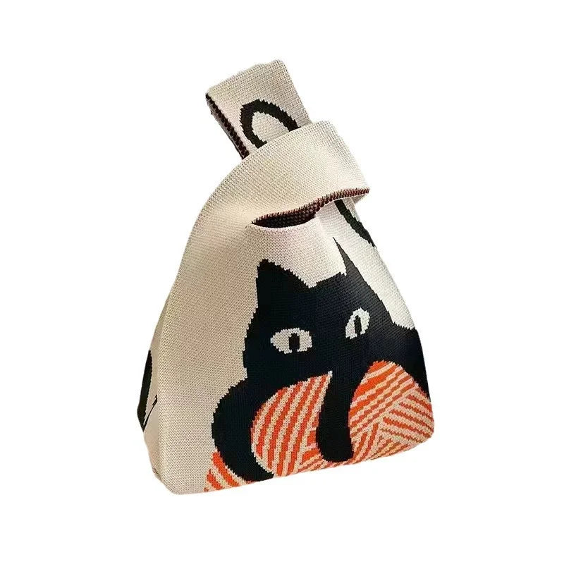 Women'S Knot Wrist Tote Bags Handmade Knitted Bag Portable Mini Striped Bucket Phone Bags Large Capacity Spring Summer Handbags