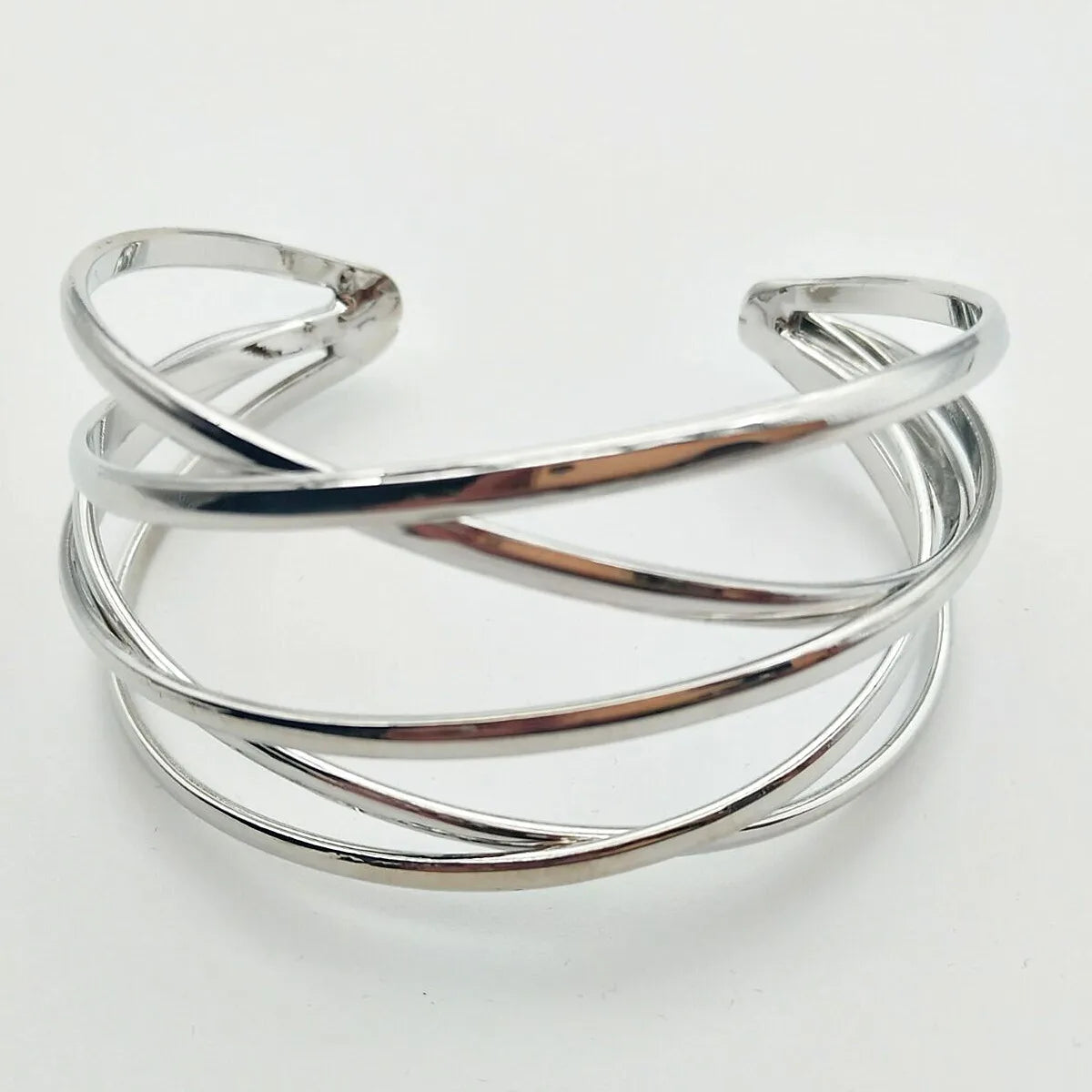 Vintage Gold Plated Hyperbolic Cuff Bangle Layered Wide Wire Statement Bracelet Bold Gift for Women