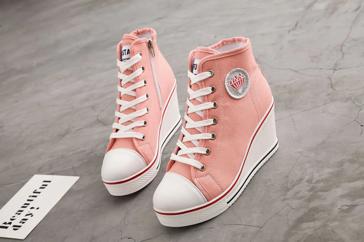 Wedge Heel Casual Shoes for Women New Canvas Shoes Side Zipper High Heel Lace Up Shoes Woman's Heightening Platform Sneakers