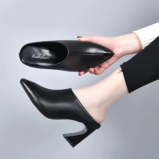 Sandalias Summer 20235 New Women Slipper High Heel Sandal Shoes Ladies Solid Casual PU Leather Slides Pumps Women Heels Shoes