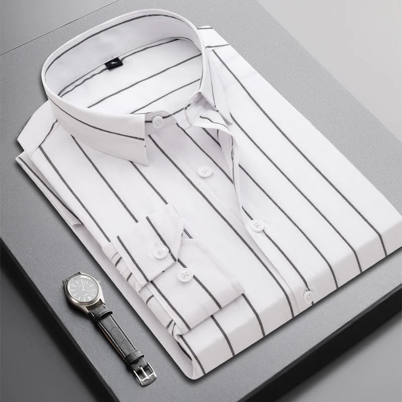 2025 Men's Long-Sleeved Striped Shirt Autumn Youth Business High-Quality Fashionable Cool Versatile Trendy Business Casual