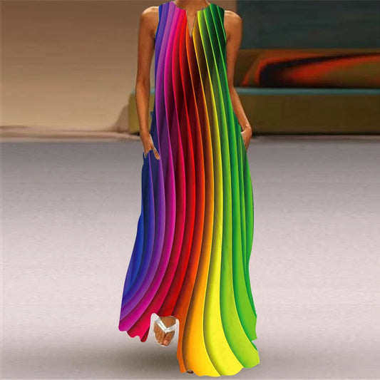Elegant Dresses for Woman 3D Printed Dresses Summer Sleeveless V-Neck Long Dress Ladies Casual Elegant Beach Party Maxi Dresses
