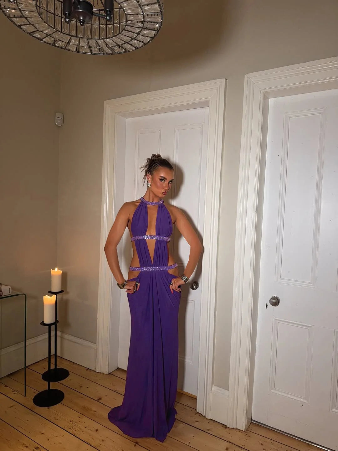 Women Sexy Backless Sequin Halter Dress Sleeveless Off Shoulder Hollow Out Pleated Maxi Dresses 2026 Lady Evening Party Gowns