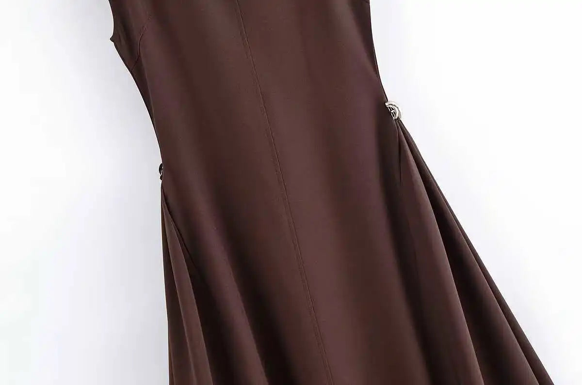 Elegant black long dress women fashion high collar sleeveless pleated dress 2025 spring and summer party ladies evening dress