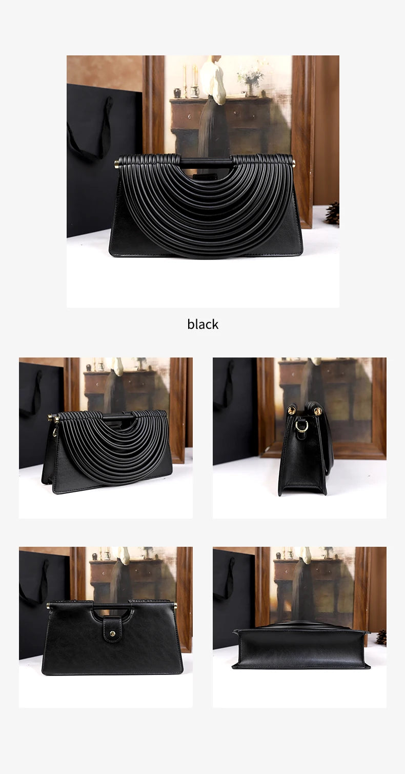 The 2025 new hand-held woven bag with lines is a unique, high-end, individual and fashionable handbag for women