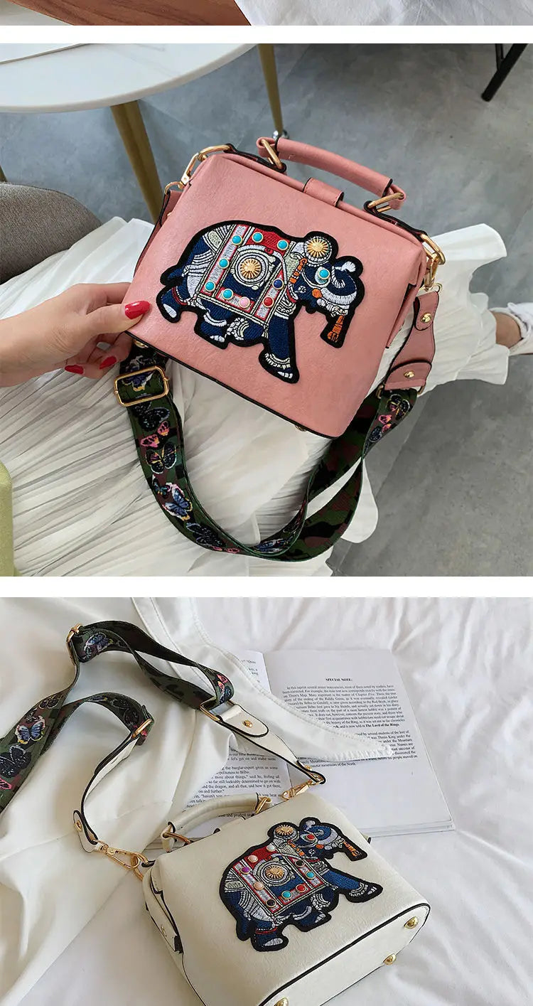 Women Leather Handbag Messenger Bag Purses Satchels Designer Luxury Handbags Crossbody Bags Elephant Embroidered Bags 2023 New