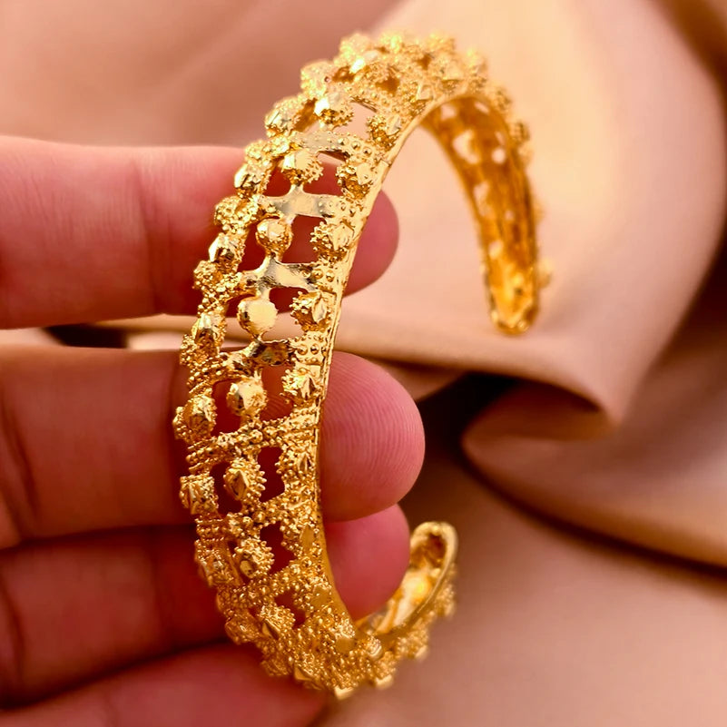 Dubai Gold Plated 24K Bangles for Women Jewelry Exaggerated Style Bracelets Banquet Party Bijoux Nigeria Wedding