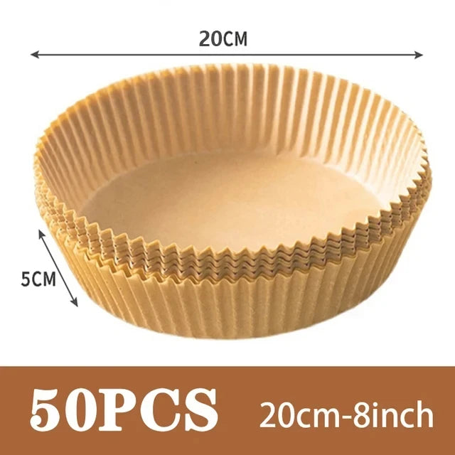 50pcs/set Air Fryer Papers Disposable Oil-proof Water-proof Liners Non-Stick Mats Baking Paper Trays Kitchen Cooking Accessories