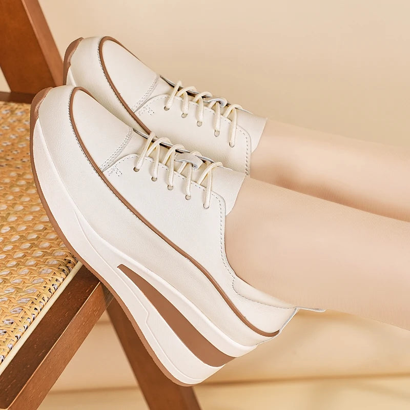 Four Seasons New Style Wedge Heel Height-Increasing Casual Women's Shoes, Versatile Thick-Soled Women's Non-Slip Single Shoes for Spring and Autumn, White Shoes